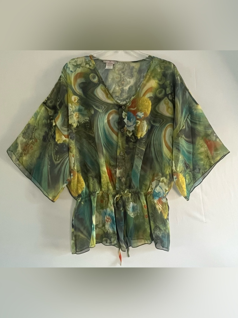 Pretty Young Thing Y2K Sheer Abstract Watercolor Floral Kimono Top M